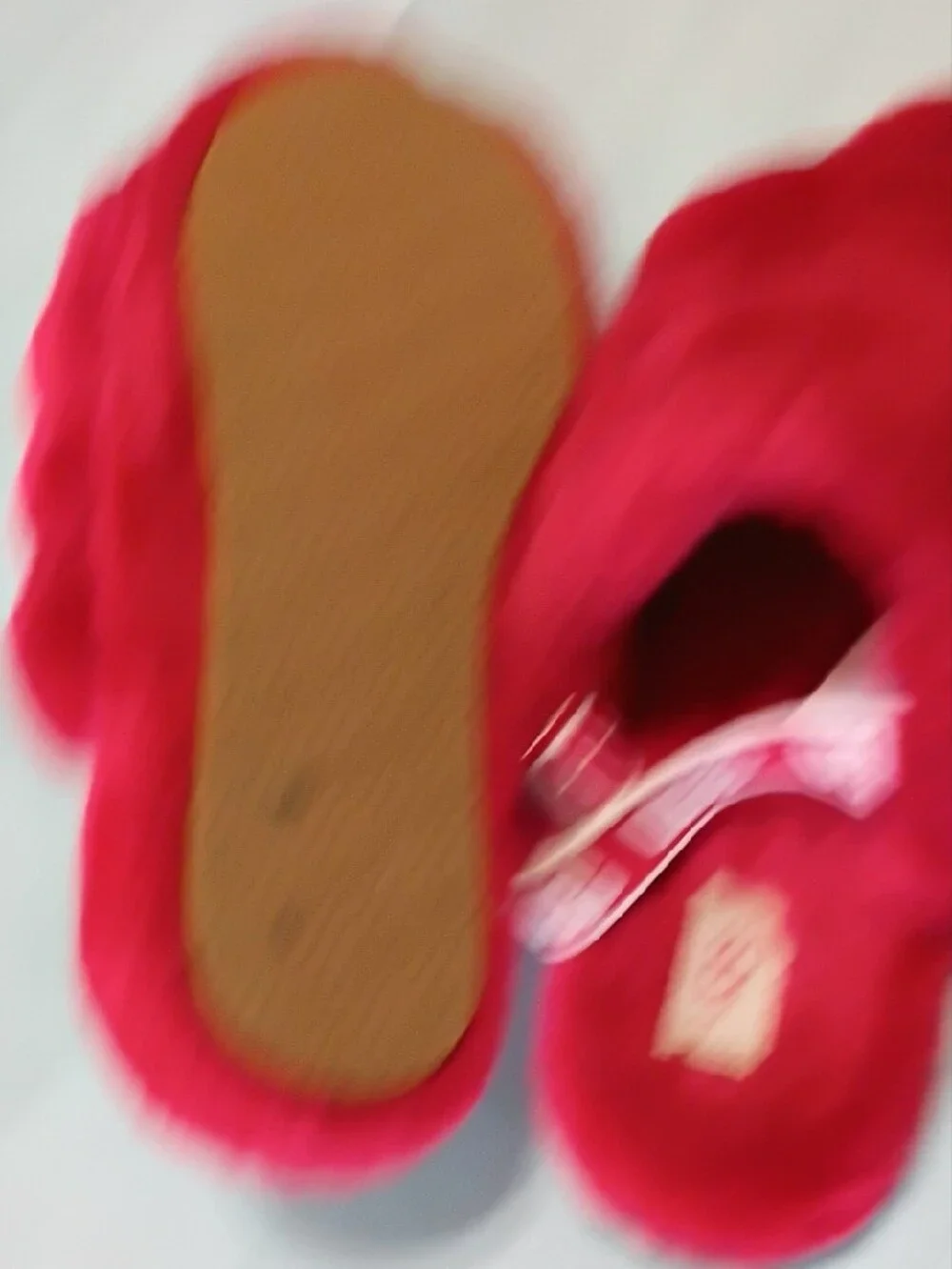 UGG Red Plush Slide Sandal with Branded Heel Strap